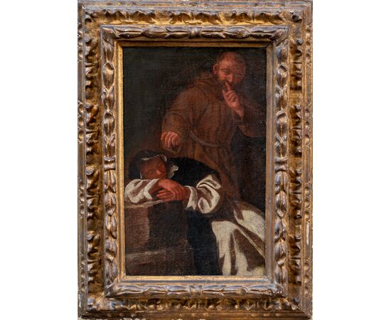 Dipinto con francescano e domenicano - XVII secolo - olio su tela