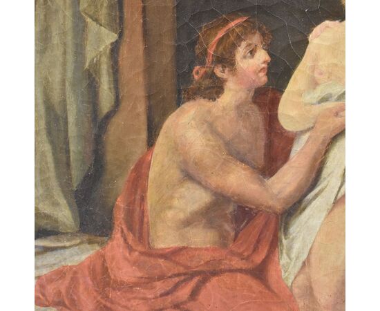 QUADRI ANTICHI, MITOLOGIA GRECA, PARIDE ED ELENA CON AFRODITE, OLIO SU TELA, OTTOCENTO. (QM245)