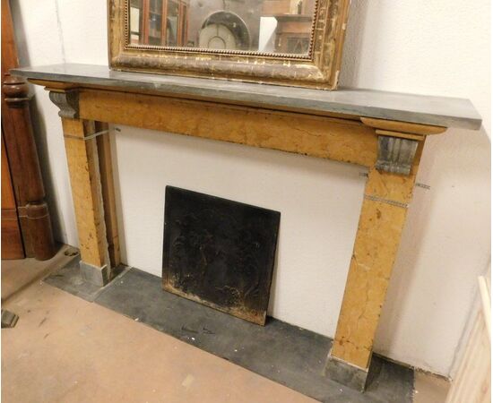 chm550 fireplace &#39;800 in yellow and gray marble, mis.175 xh 117     