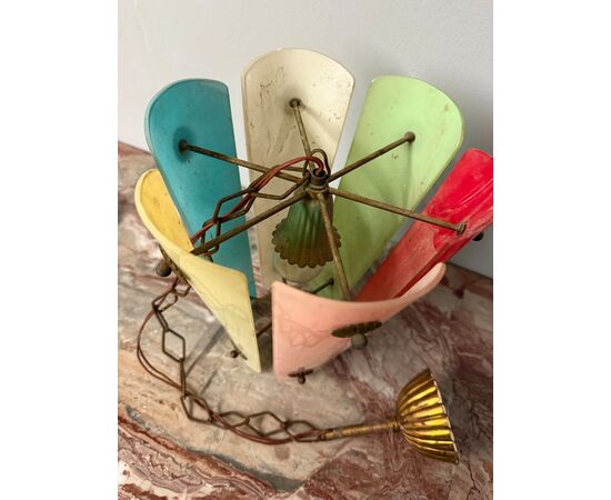 Lampadario anni '50, 26x21cm, modernariato Mid Century in vetri colorati