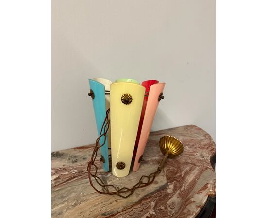 Lampadario anni '50, 26x21cm, modernariato Mid Century in vetri colorati