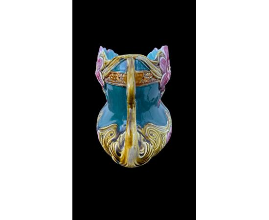 Vaso cache-pot barbottina in terraglia decorato a fiori narcisi.Manifattura Onnaing.Francia.