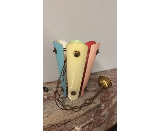 Lampadario anni '50, 26x21cm, modernariato Mid Century in vetri colorati