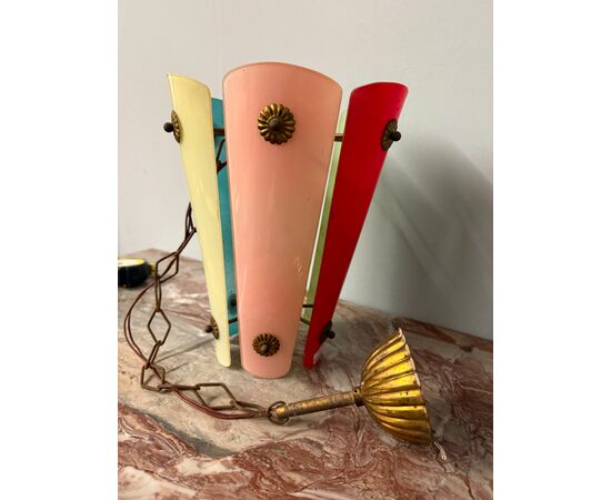 Lampadario anni '50, 26x21cm, modernariato Mid Century in vetri colorati