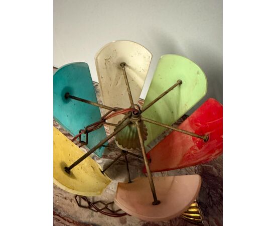 Lampadario anni '50, 26x21cm, modernariato Mid Century in vetri colorati