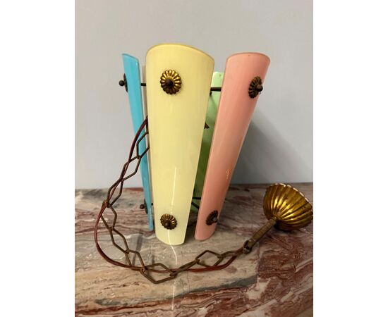 Lampadario anni '50, 26x21cm, modernariato Mid Century in vetri colorati