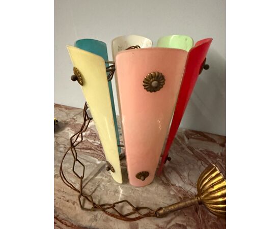 Lampadario anni '50, 26x21cm, modernariato Mid Century in vetri colorati