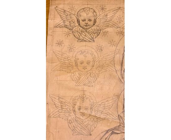 Pencil pounce drawing of Madonna and Child.