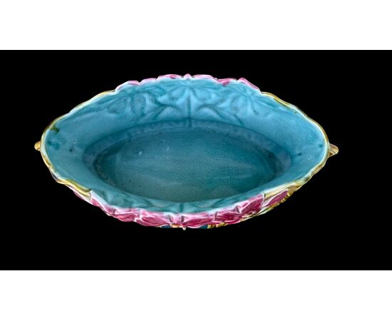 Vaso cache-pot barbottina in terraglia decorato a fiori narcisi.Manifattura Onnaing.Francia.