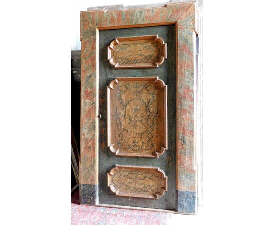 ptl447 lacquered door with frame, fake marble, mis. h cm 239 x 143 cm     