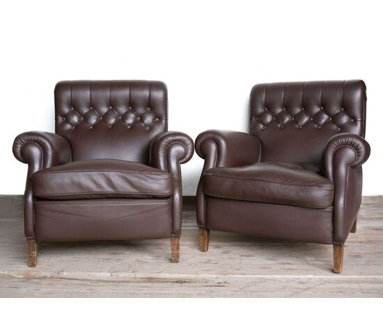 Coppia di poltrone Frau in pelle testa di moro – Anni ’60/’70