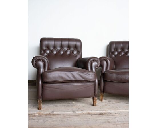 Coppia di poltrone Frau in pelle testa di moro – Anni ’60/’70