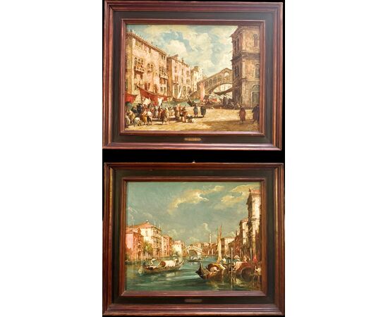 Pair of oil on canvas paintings depicting Venetian views. E. Zeno (Eugenio Bonivento, Chioggia 1880- Milan 1956).