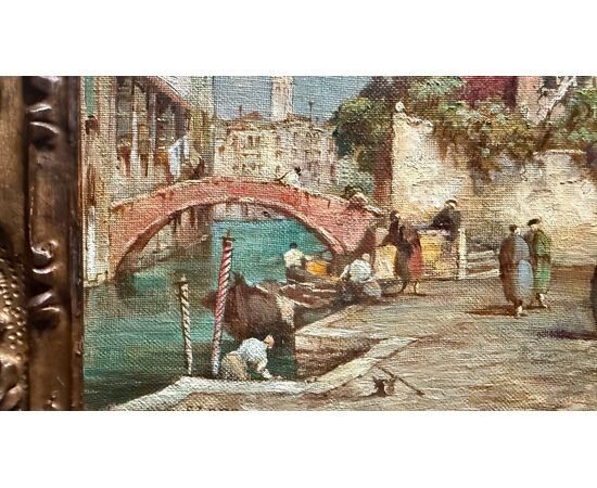 Oil on canvas painting, Venetian view. E. Zeno (Eugenio Bonivento). Chioggia 1880-Milan 1956