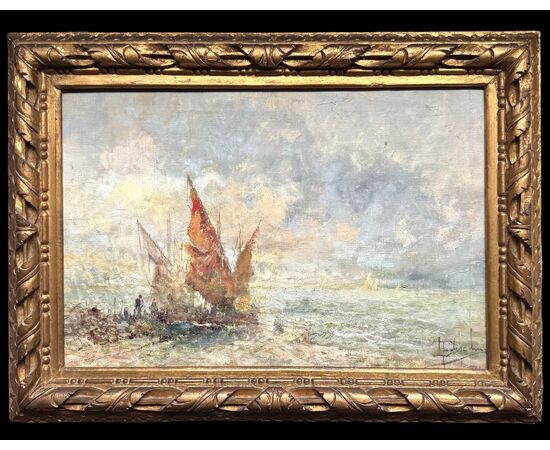 Oil painting on canvas depicting Marina. Lucio Todeschini (Milan 1892-Cortenova 1969).