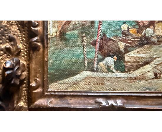 Oil on canvas painting, Venetian view. E. Zeno (Eugenio Bonivento). Chioggia 1880-Milan 1956