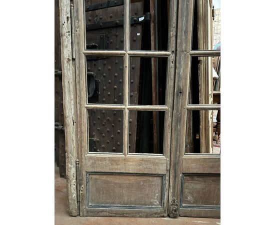 PTI773 - Antique oak glass door, two leaves, 19th century, opening cm W 140 x H 275
