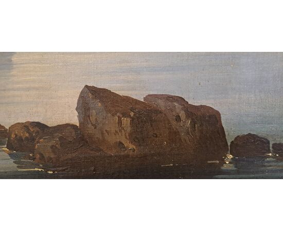 "SEASCAPE WITH FORTIFIED VILLAGE AND FIGURES" - OIL ON CANVAS - 19TH CENTURY