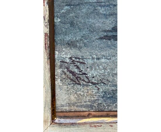 Tempera painting on cardboard depicting a Venetian view. Signed.