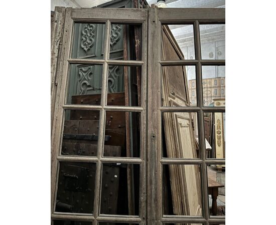 PTI773 - Antique oak glass door, two leaves, 19th century, opening cm W 140 x H 275