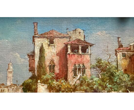 Oil on canvas painting, Venetian view. E. Zeno (Eugenio Bonivento). Chioggia 1880-Milan 1956