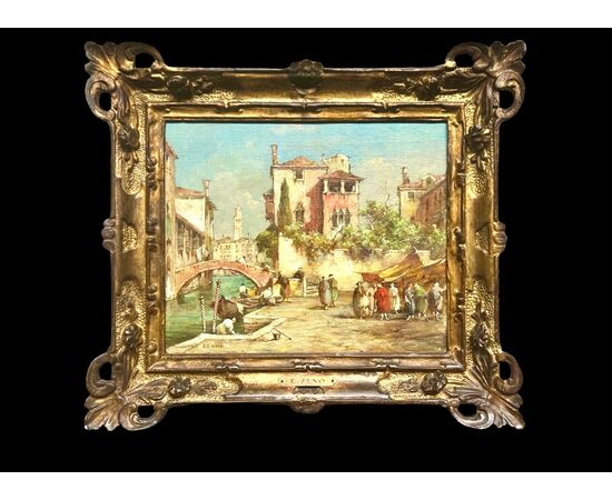 Oil on canvas painting, Venetian view. E. Zeno (Eugenio Bonivento). Chioggia 1880-Milan 1956