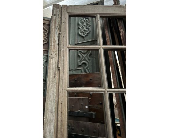 PTI773 - Antique oak glass door, two leaves, 19th century, opening cm W 140 x H 275