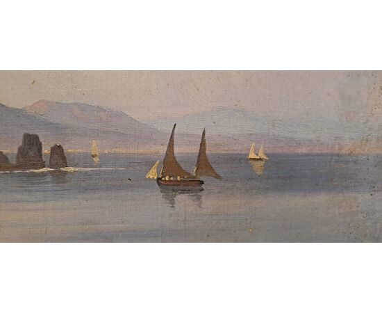 "SEASCAPE WITH FORTIFIED VILLAGE AND FIGURES" - OIL ON CANVAS - 19TH CENTURY