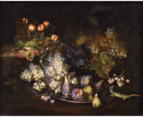 Natura morta di frutta con lucertola, Franz Werner Von Tamm (Amburgo 1658-Vienna 1754)