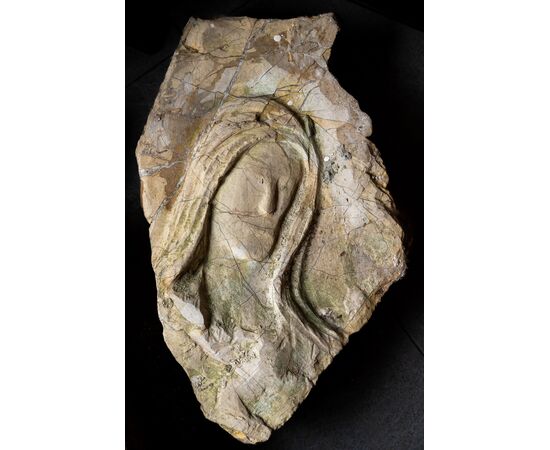 Bassorilievo con volto in pietra - Frammento con segni di usura - XVII secolo