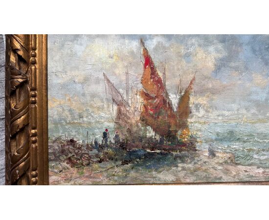 Dipinto olio su tela raffigurante Marina.Lucio Todeschini (Milano 1892-Cortenova 1969).