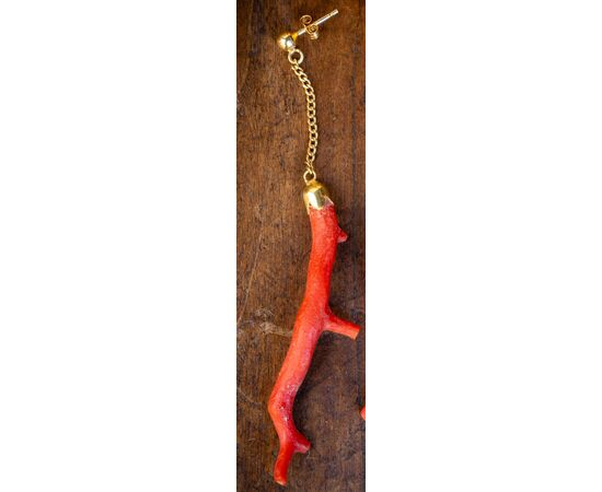 Red Coral Pendant Earrings - 19th Century