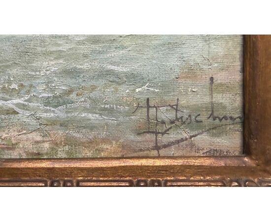 Dipinto olio su tela raffigurante Marina.Lucio Todeschini (Milano 1892-Cortenova 1969).