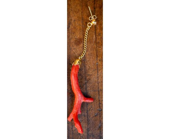 Red Coral Pendant Earrings - 19th Century