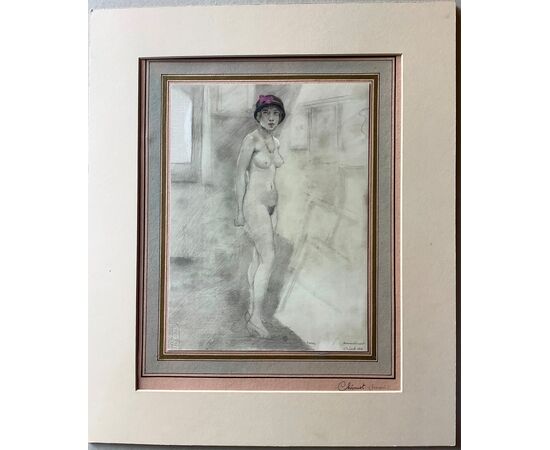 Standing female nude with hat