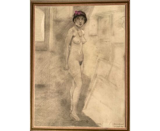 Standing female nude with hat