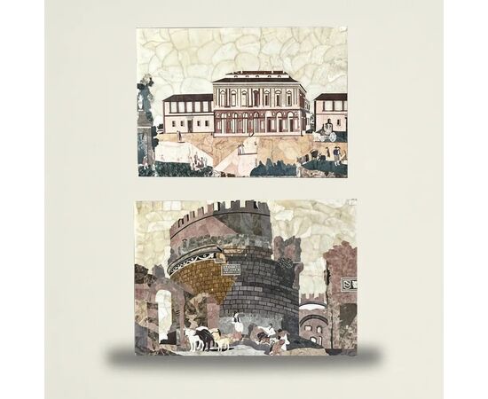 
Pannelli Intarsiati in Marmo con Vedute di Roma