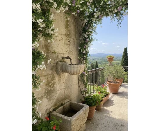 
Acquasantiera barocca in marmo con mano scolpita – XVII secolo