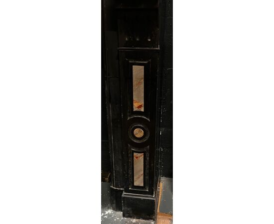 CHM901 - Black marble fireplace with inlays, 19th century, dimensions cm W 144 x D 37 x H 107