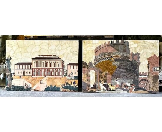 
Pannelli Intarsiati in Marmo con Vedute di Roma