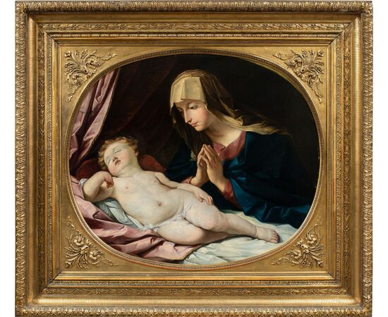 Guido Reni (Bologna 1575 - Bologna 1642) seguace di - Madonna con Bambino.