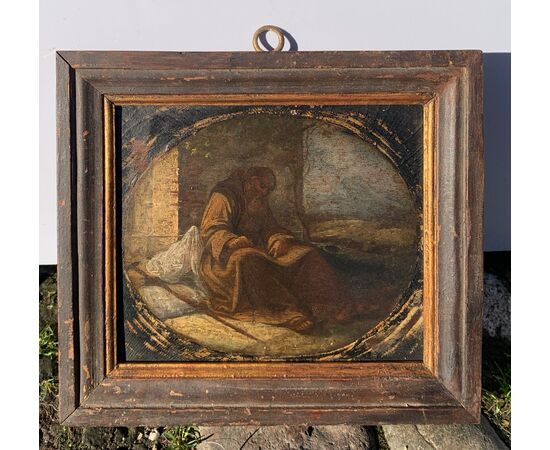 Pittore italiano (XVII-XVIII sec.) - Frate francescano pellegrino assiso a scrivere (bozzetto preparatorio).