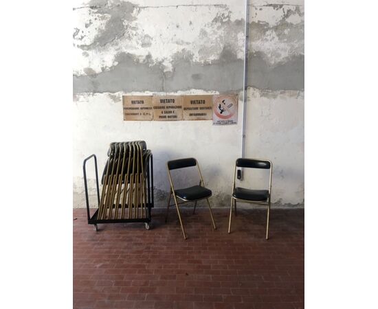 Set di 10 sedie vintage apribili, da cinema o teatro con carrello originale