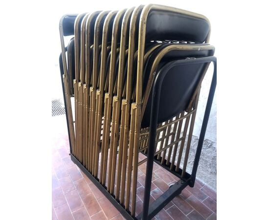 Set di 10 sedie vintage apribili, da cinema o teatro con carrello originale