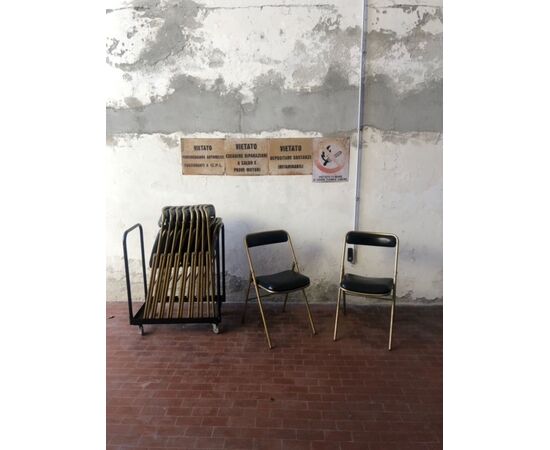 Set di 10 sedie vintage apribili, da cinema o teatro con carrello originale