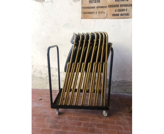 Set di 10 sedie vintage apribili, da cinema o teatro con carrello originale