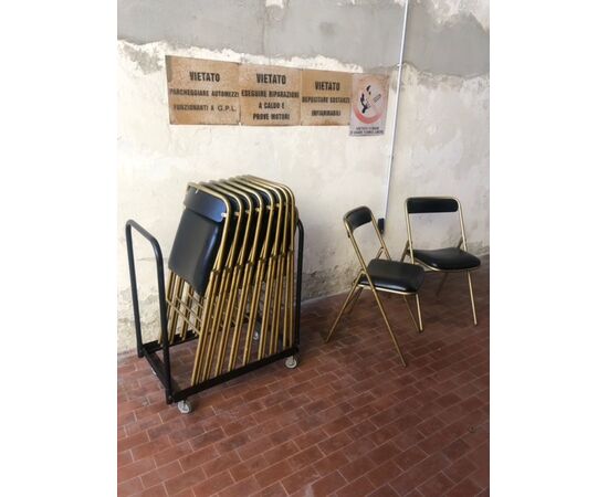Set di 10 sedie vintage apribili, da cinema o teatro con carrello originale
