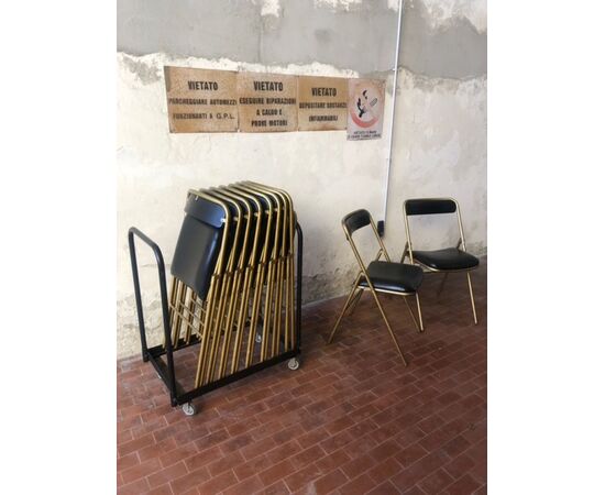 Set di 10 sedie vintage apribili, da cinema o teatro con carrello originale