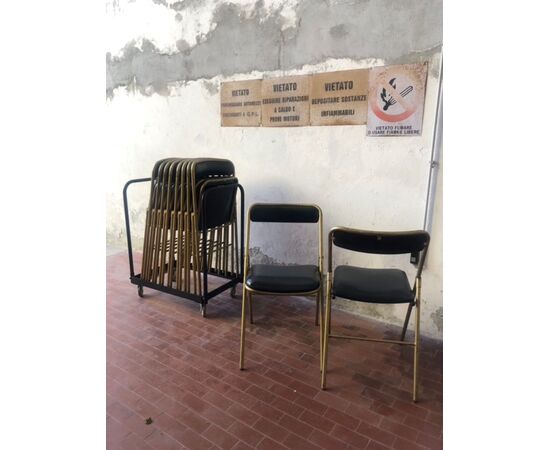 Set di 10 sedie vintage apribili, da cinema o teatro con carrello originale