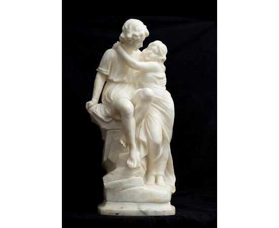 Scultura antica in alabastro raffigurante L'Amour. Francia XIX secolo.